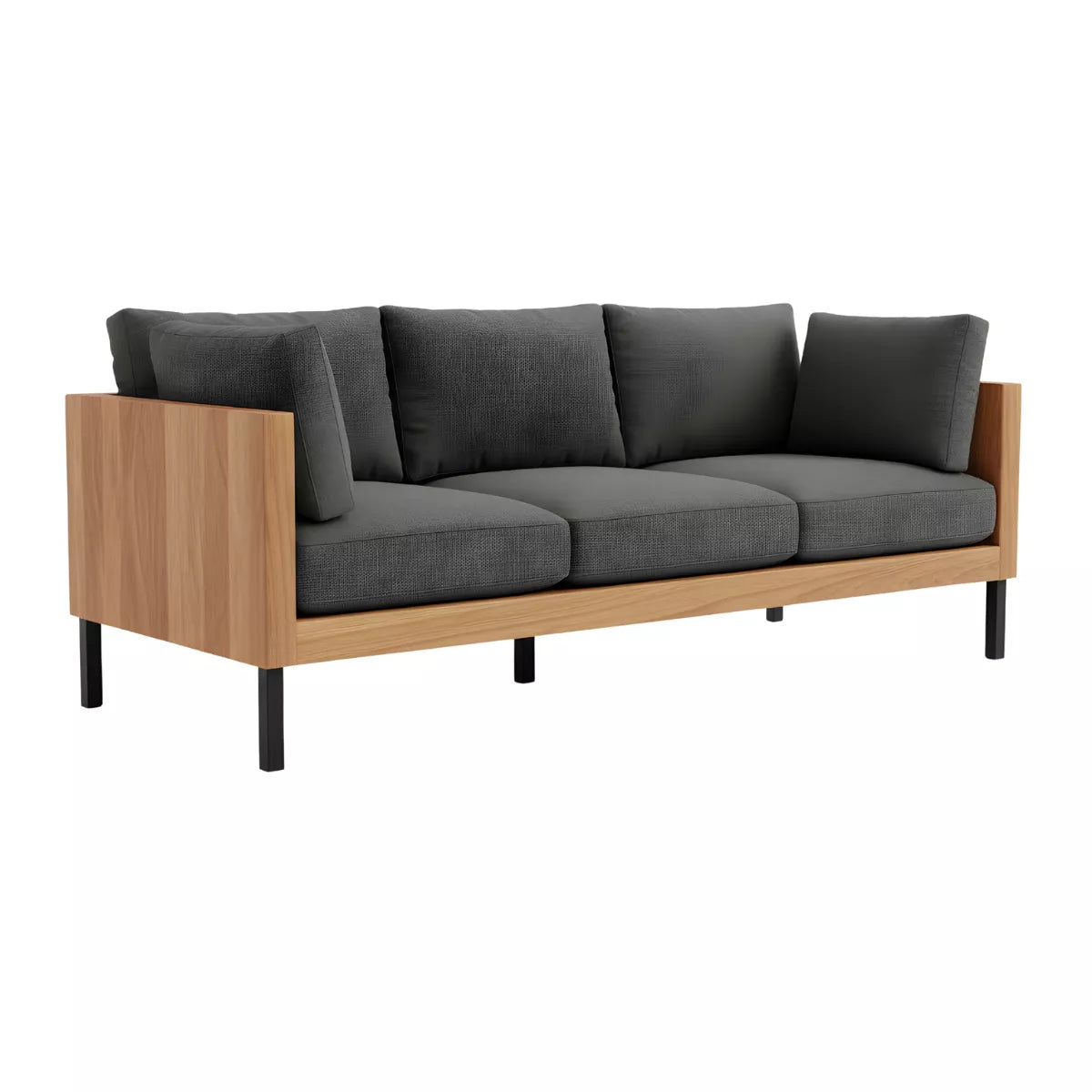 Modern Wooden Frame Sofa with Black Metal Legs